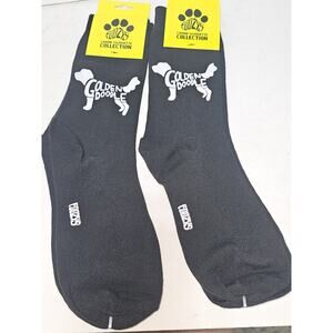 NWT Foozys Black Golden Doodle Print Crew Length Socks Unisex One Size